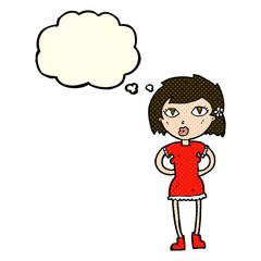 cartoon woman with thought bubble