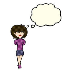 cartoon shocked woman with thought bubble