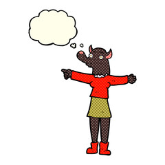 Fototapeta premium cartoon pointing werewolf woman with thought bubble