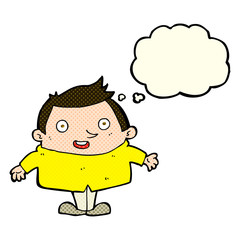 cartoon happy man with thought bubble