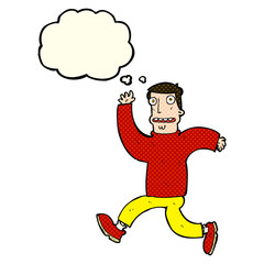 cartoon terrified man with thought bubble
