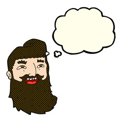 cartoon man with beard laughing with thought bubble