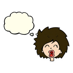 cartoon woman screaming with thought bubble