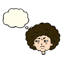 cartoon bitter old woman with thought bubble