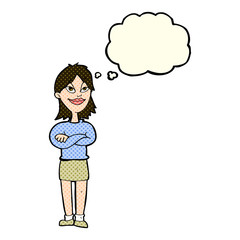 cartoon proud woman with thought bubble