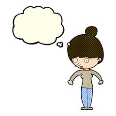cartoon woman staring with thought bubble