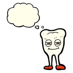 cartoon smiling tooth with thought bubble