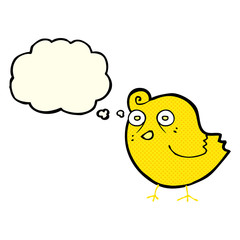 funny cartoon bird with thought bubble