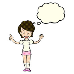 cartoon pretty girl with idea with thought bubble
