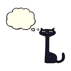 cartoon black cat with thought bubble