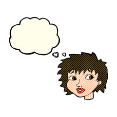 cartoon surprised woman with thought bubble