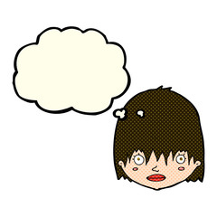 cartoon staring woman with thought bubble
