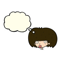 cartoon surprised woman with thought bubble