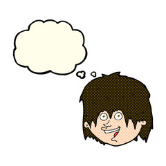 cartoon happy man with thought bubble