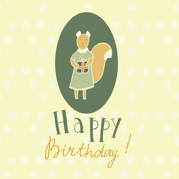 Adorable animals with presents. Birthday party vector card.