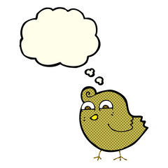 cartoon funny bird with thought bubble