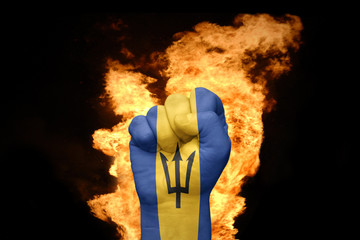 fire fist with the national flag of barbados