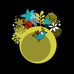 Round pattern with cute bird.