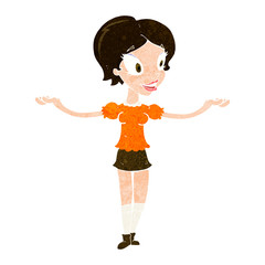 cartoon woman with arms spread wide