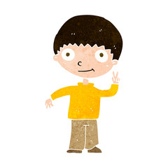 cartoon boy giving peace sign