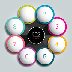 Round infographic 8 steps net flow chart. Diagram, graph, chart, flowchart, banner template. Vector.