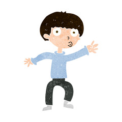 cartoon boy waving warning