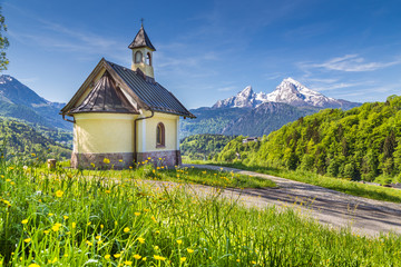 Lockstein Chapel with Watzmann mountain in Berchtesgaden, Bavaria, Germany