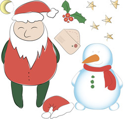 Set of elements for the New Year or Christmas decor. Santa Claus