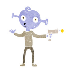 cartoon alien with ray gun