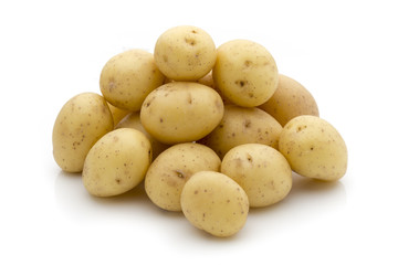 Potatoes on the white background.  New harvest.