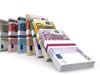 Different Euro bank notes.