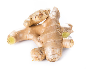 Fresh ginger root on white background.