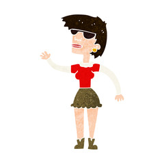 cartoon woman in spectacles waving