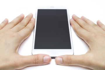 Hand holding Smartphone isolate on white background