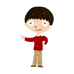 cartoon happy boy pointing