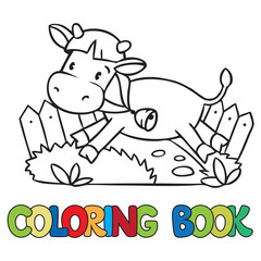 Coloring book of little funny cow or calf
