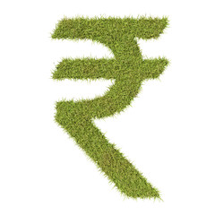Rupee sterling symbol made from grass symbolising the costs and benefits of green issues and conservation