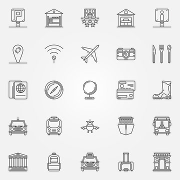 Travel linear icons set