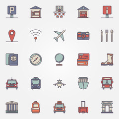 Traveling or travel colorful icons set