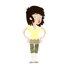 cartoon pretty woman with hands on hips