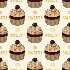 Seamless pattern with cupcakes