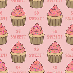 Seamless pattern with cupcakes