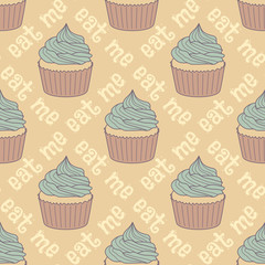 Seamless pattern with cupcakes