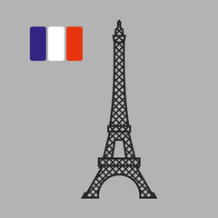 Eiffel Tower. Attraction of Paris. Vector illustration. Fflag of