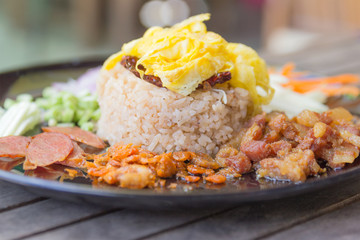 Thai food, Fried rice with the shrimp paste and fried pork, drie