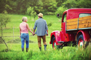 Couple with red truck