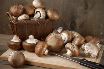 Still life with brown cap mushrooms