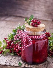 Sweet spicy sauce jam ripe cranberries in a glass