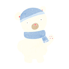 cartoon polar bear in winter hat and scarf