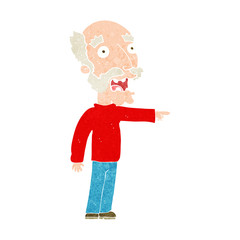 cartoon scared old man pointing